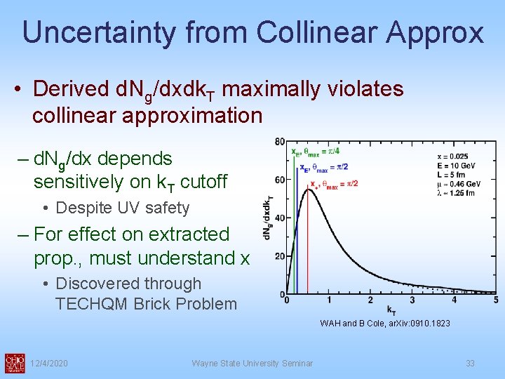Uncertainty from Collinear Approx • Derived d. Ng/dxdk. T maximally violates collinear approximation – Uncertainty from Collinear Approx • Derived d. Ng/dxdk. T maximally violates collinear approximation –