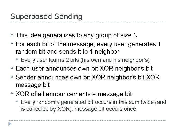 Superposed Sending This idea generalizes to any group of size N For each bit