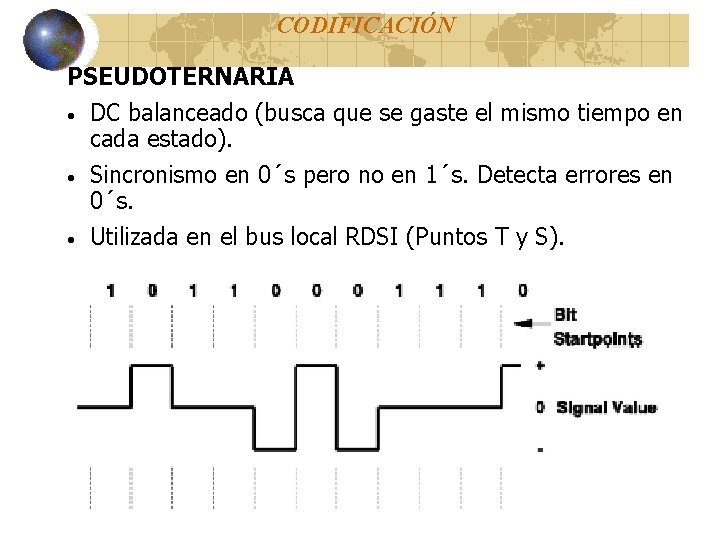 CODIFICACIÓN PSEUDOTERNARIA · DC balanceado (busca que se gaste el mismo tiempo en cada CODIFICACIÓN PSEUDOTERNARIA · DC balanceado (busca que se gaste el mismo tiempo en cada
