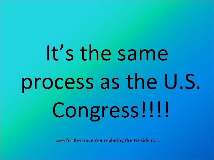 It’s the same process as the U. S. Congress!!!! Save for the Governor replacing