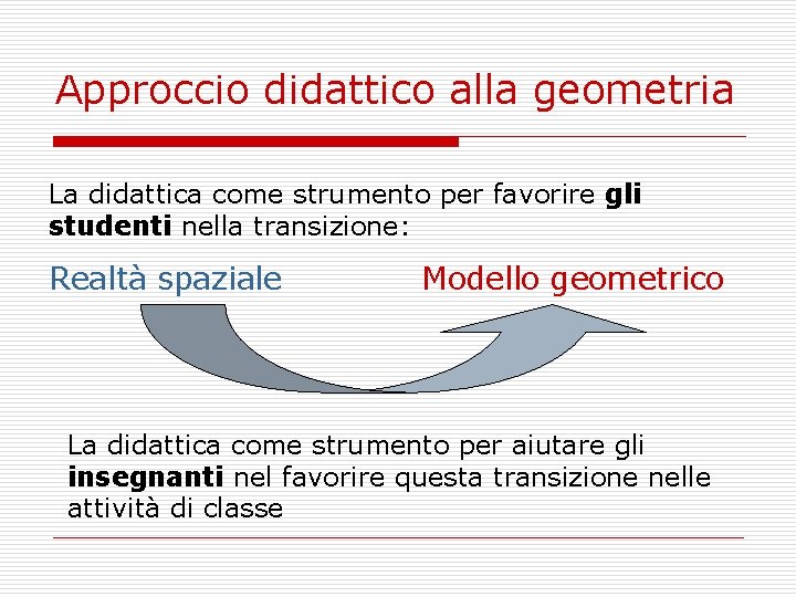 Approccio didattico alla geometria La didattica come strumento per favorire gli studenti nella transizione: