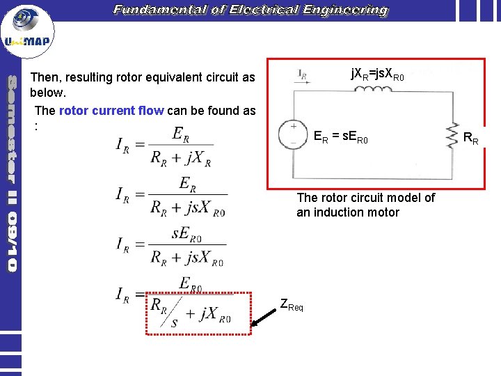 j. XR=js. XR 0 Then, resulting rotor equivalent circuit as below. The rotor current