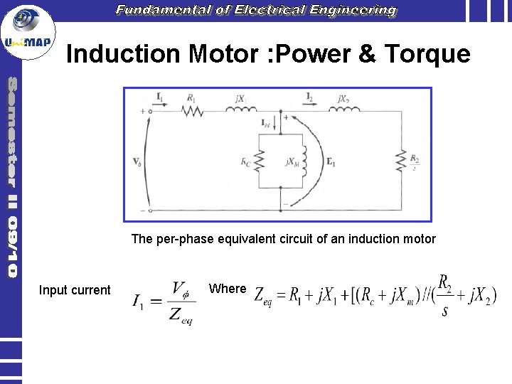 Induction Motor : Power & Torque The per-phase equivalent circuit of an induction motor