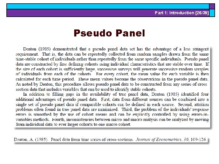 Part 1: Introduction [26/39] Pseudo Panel 