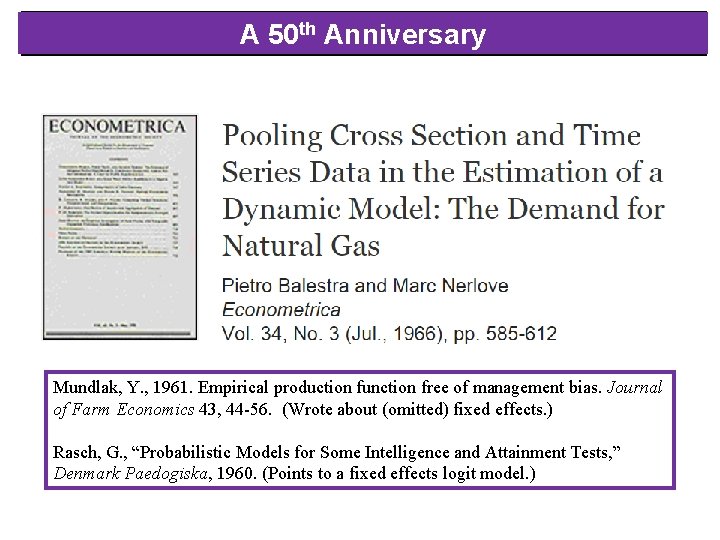 A 50 th Anniversary Part 1: Introduction [37/39] Mundlak, Y. , 1961. Empirical production