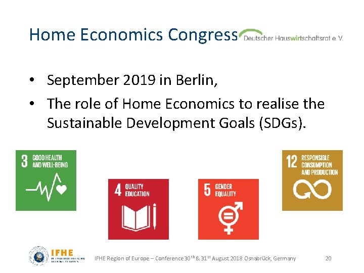 Home Economics Congress • September 2019 in Berlin, • The role of Home Economics