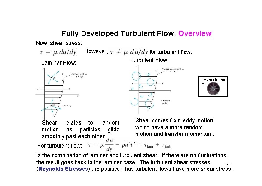 Fully Developed Turbulent Flow: Overview Now, shear stress: However, Laminar Flow: for turbulent flow.