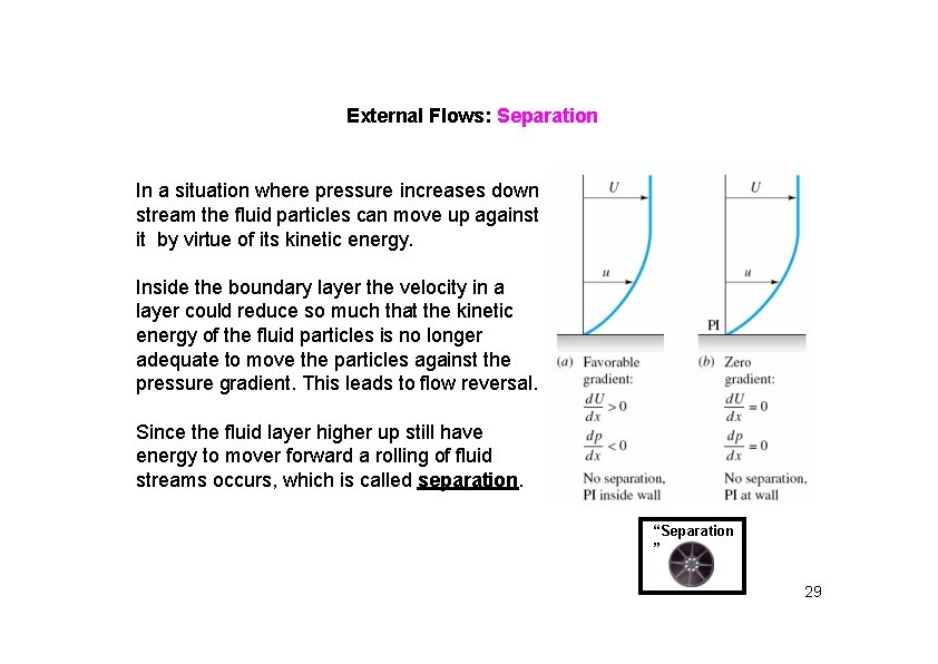 External Flows: Separation In a situation where pressure increases down stream the fluid particles