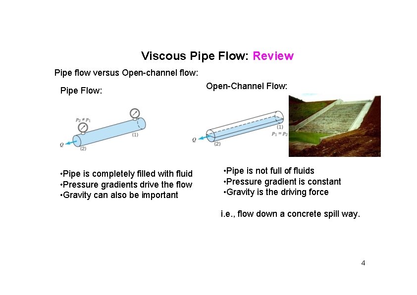 Viscous Pipe Flow: Review Pipe flow versus Open-channel flow: Pipe Flow: • Pipe is