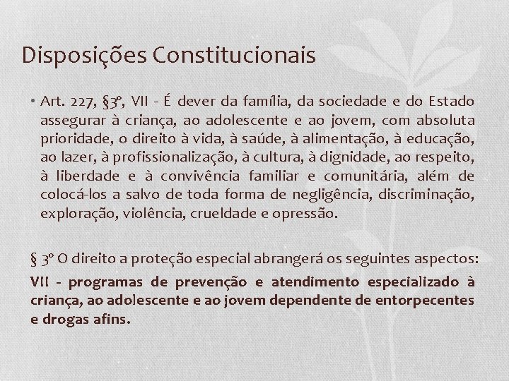 Disposições Constitucionais • Art. 227, § 3º, VII - É dever da família, da