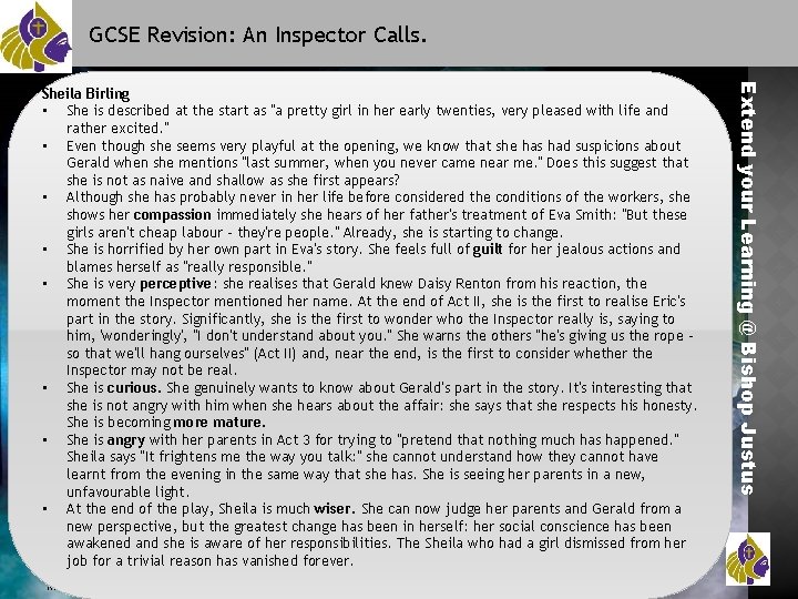 GCSE Revision: An Inspector Calls. Miss L. Hamilton Extend your Learning @ Bishop Justus