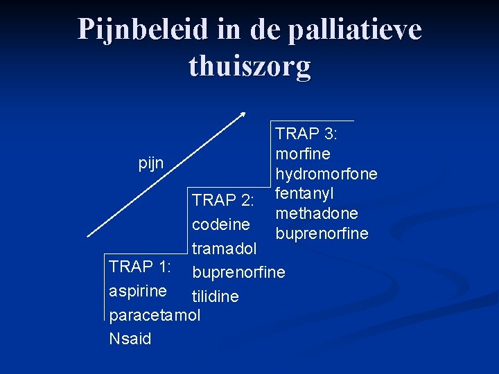 Pijnbeleid in de palliatieve thuiszorg pijn TRAP 3: morfine hydromorfone fentanyl methadone buprenorfine TRAP
