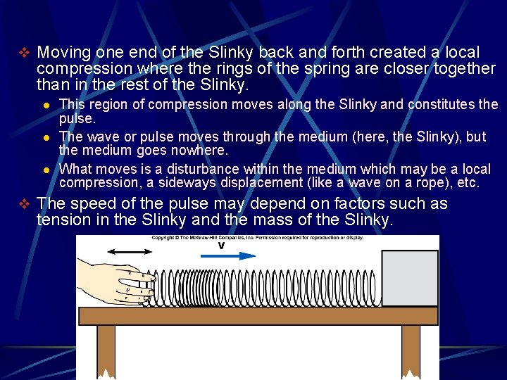 v Moving one end of the Slinky back and forth created a local compression