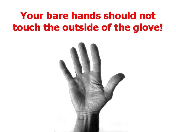 Your bare hands should not touch the outside of the glove! 