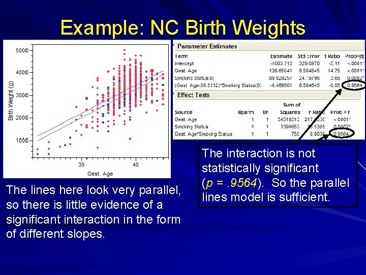 Example: NC Birth Weights The lines here look very parallel, so there is little
