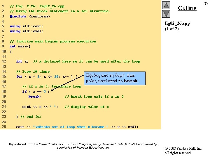 1 2 3 // Fig. 2. 26: fig 02_26. cpp // Using the break