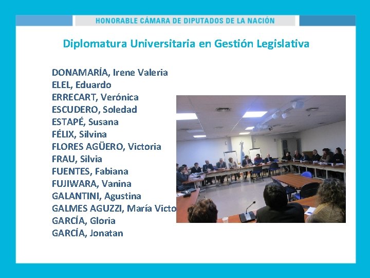 Diplomatura Universitaria en Gestión Legislativa DONAMARÍA, Irene Valeria ELEL, Eduardo ERRECART, Verónica ESCUDERO, Soledad