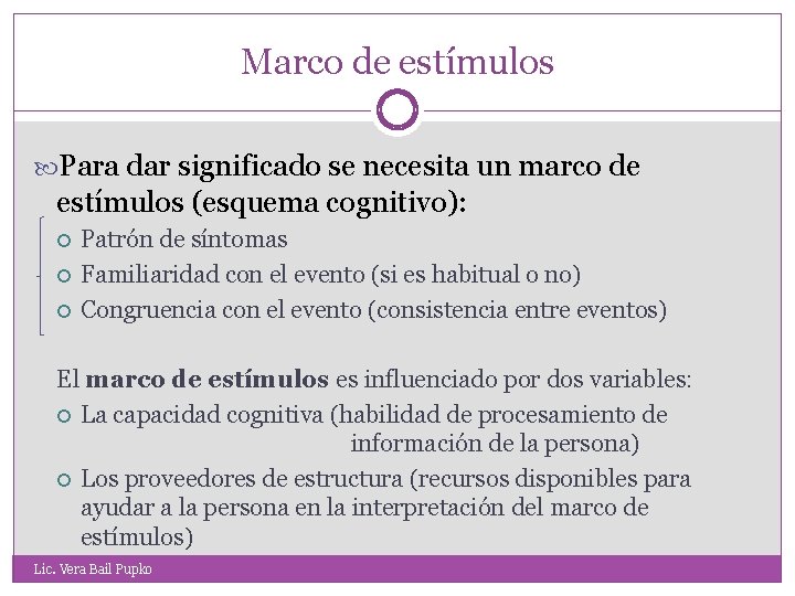 Marco de estímulos Para dar significado se necesita un marco de estímulos (esquema cognitivo):