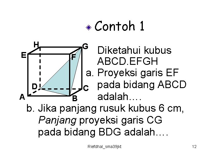Contoh 1 H G Diketahui kubus F ABCD. EFGH a. Proyeksi garis EF D