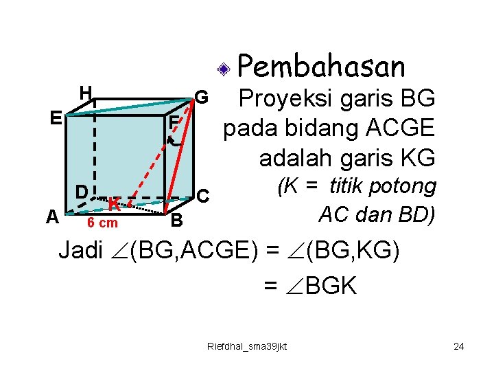 Pembahasan H G E F D A K 6 cm C B Proyeksi garis