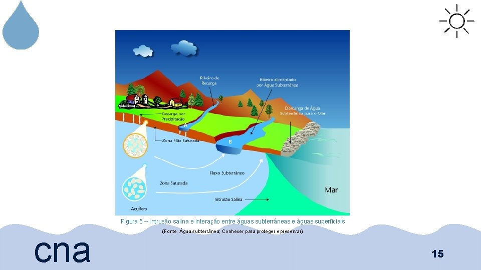 Figura 5 – Intrusão salina e interação entre águas subterrâneas e águas superficiais cna