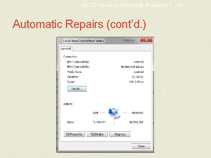 MCTS Guide to Microsoft Windows 7 Automatic Repairs (cont’d. ) 61 
