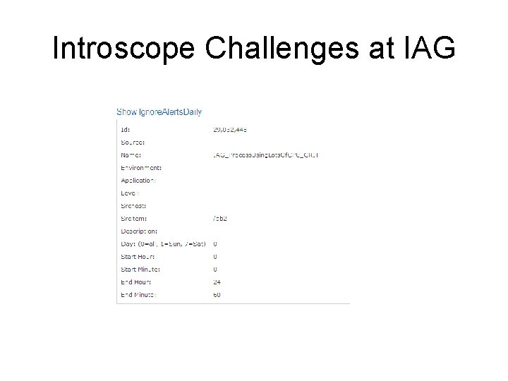 Introscope Challenges at IAG 