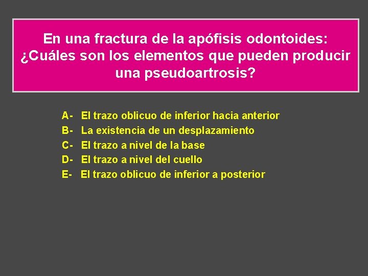 En una fractura de la apófisis odontoides: ¿Cuáles son los elementos que pueden producir