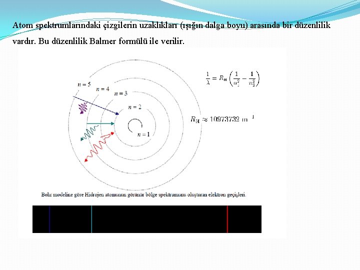 Atom spektrumlarındaki çizgilerin uzaklıkları (ışığın dalga boyu) arasında bir düzenlilik vardır. Bu düzenlilik Balmer