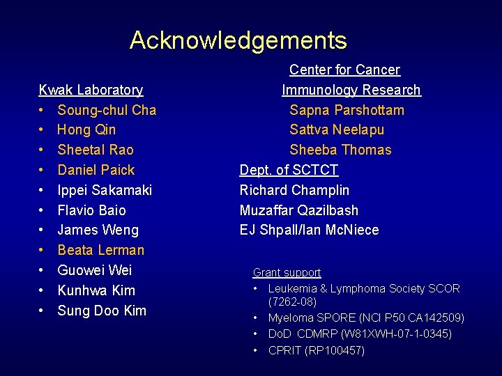 Acknowledgements Kwak Laboratory • Soung-chul Cha • Hong Qin • Sheetal Rao • Daniel
