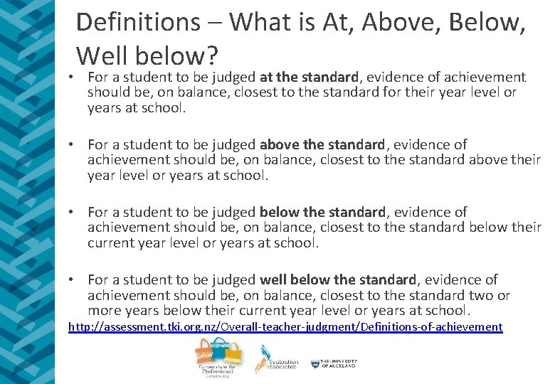 Definitions – What is At, Above, Below, Well below? • For a student to