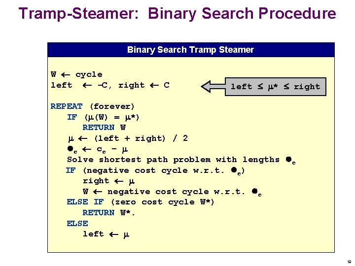 Tramp-Steamer: Binary Search Procedure Binary Search Tramp Steamer W cycle left -C, right C