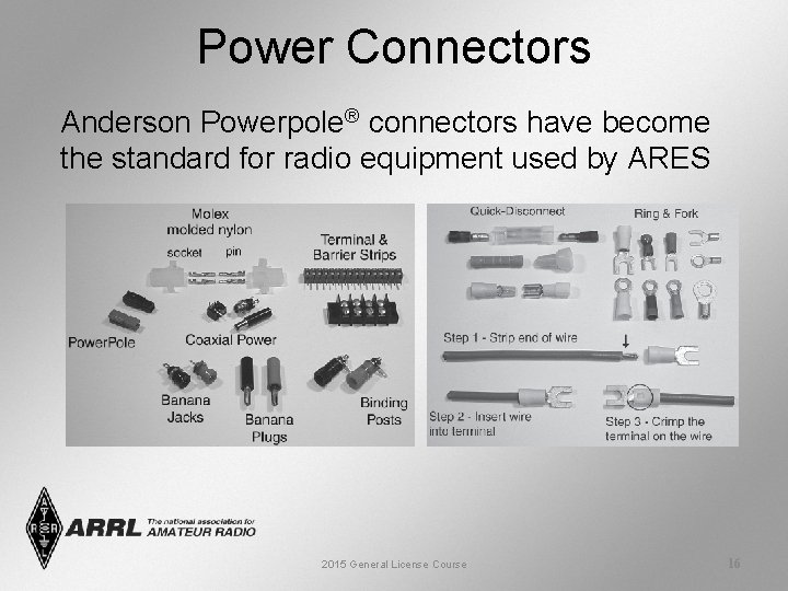Power Connectors Anderson Powerpole® connectors have become the standard for radio equipment used by
