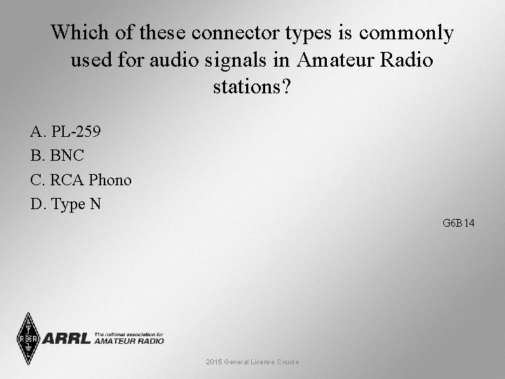 Which of these connector types is commonly used for audio signals in Amateur Radio