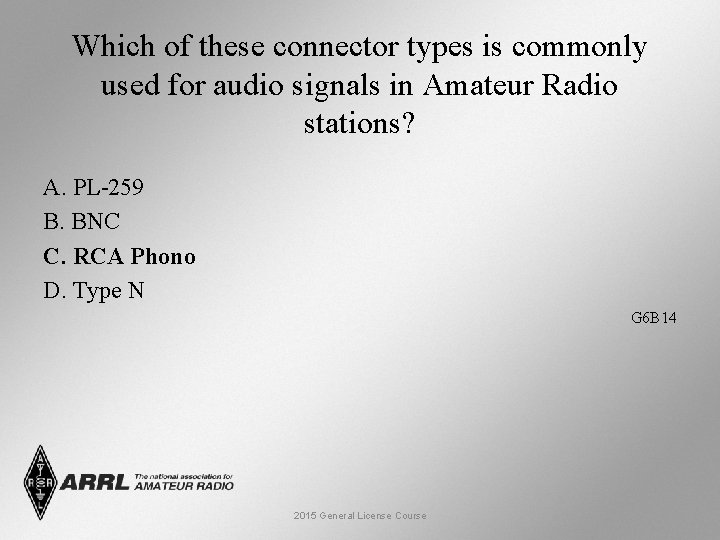 Which of these connector types is commonly used for audio signals in Amateur Radio