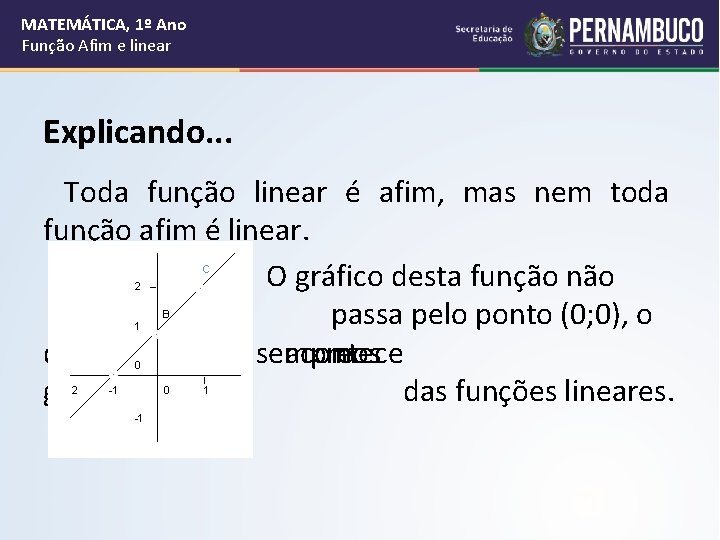 MATEMÁTICA, 1º Ano Função Afim e linear Explicando. . . Toda função linear é