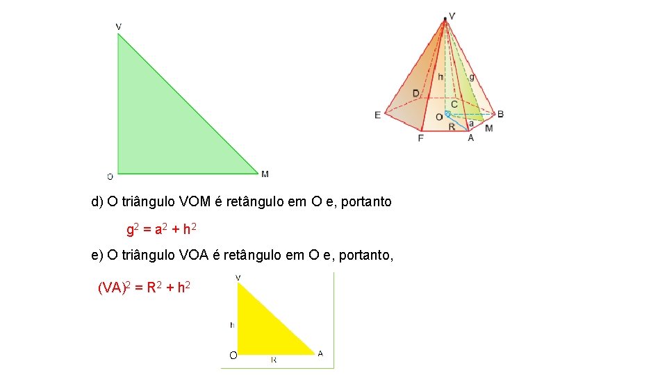 d) O triângulo VOM é retângulo em O e, portanto g 2 = a d) O triângulo VOM é retângulo em O e, portanto g 2 = a
