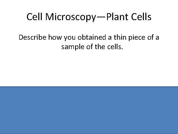 Cell Microscopy—Plant Cells Describe how you obtained a thin piece of a sample of