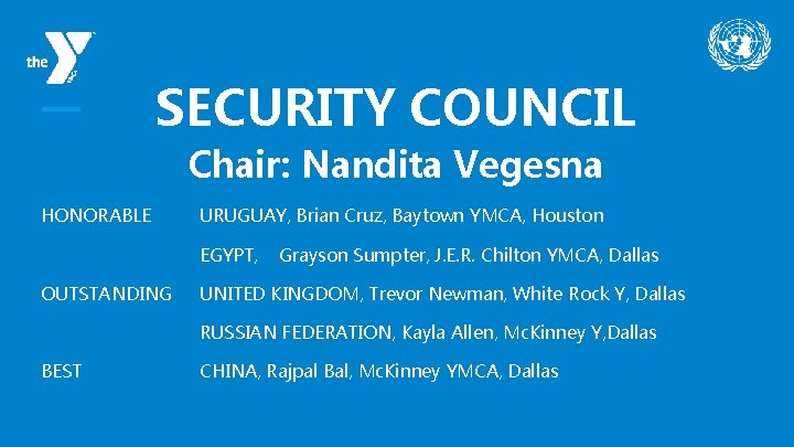 SECURITY COUNCIL Chair: Nandita Vegesna HONORABLE URUGUAY, Brian Cruz, Baytown YMCA, Houston EGYPT, Grayson