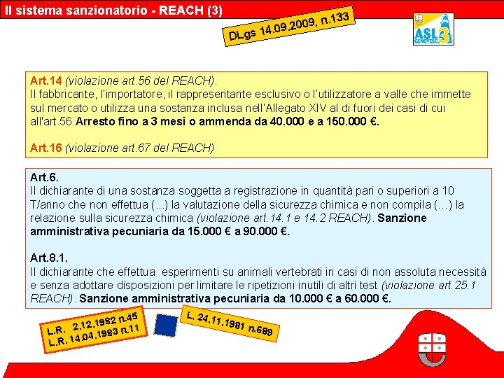 Il sistema sanzionatorio - REACH (3) , n. 133 9 0 0 2. 4.