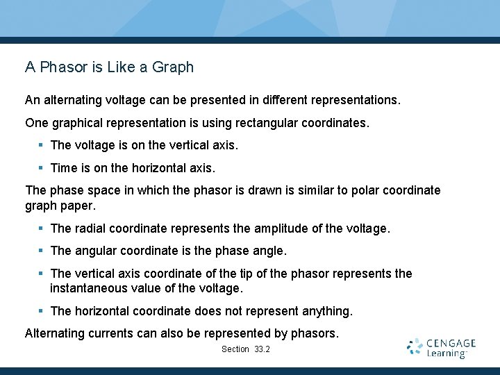 A Phasor is Like a Graph An alternating voltage can be presented in different