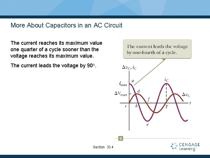 More About Capacitors in an AC Circuit The current reaches its maximum value one