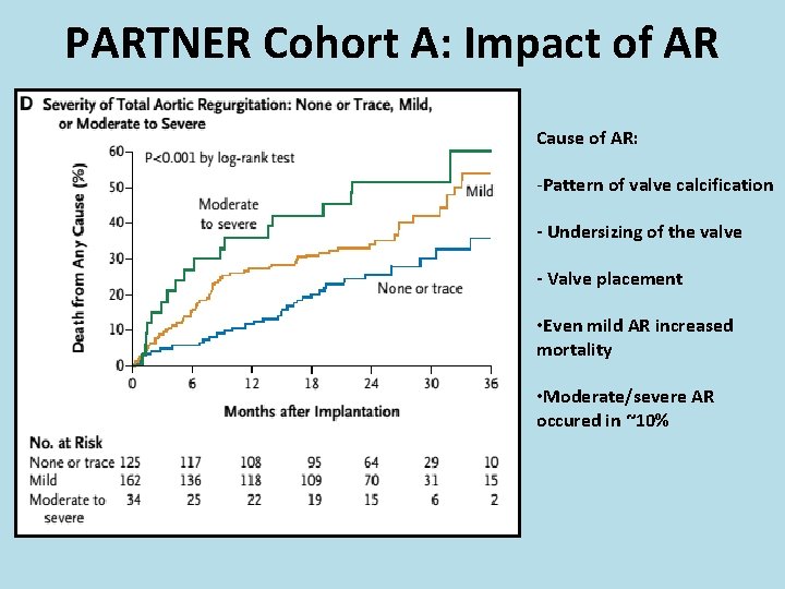 PARTNER Cohort A: Impact of AR Cause of AR: -Pattern of valve calcification -