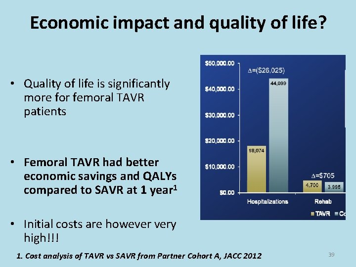 Economic impact and quality of life? • Quality of life is significantly more for
