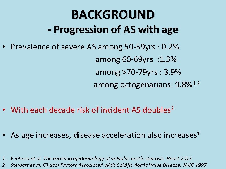 BACKGROUND - Progression of AS with age • Prevalence of severe AS among 50