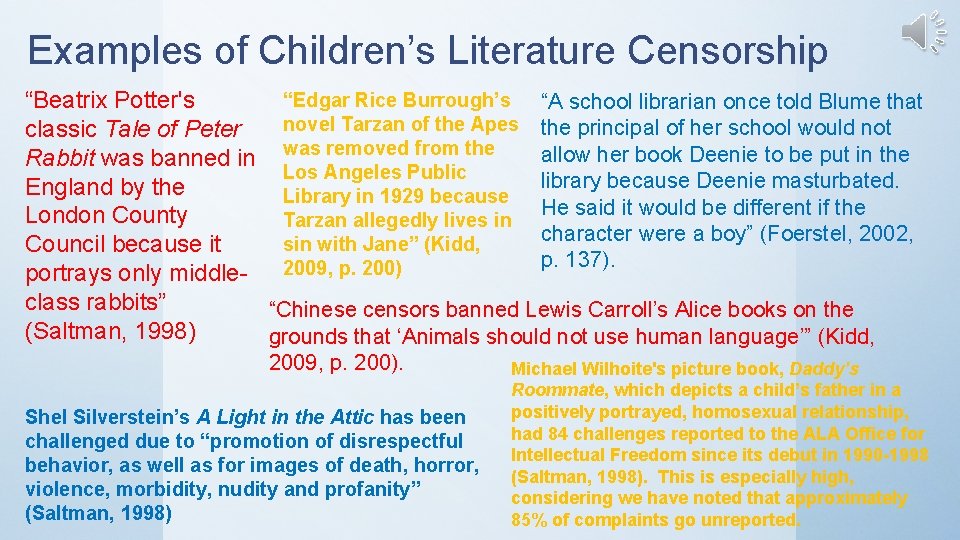 Examples of Children’s Literature Censorship “Edgar Rice Burrough’s “Beatrix Potter's “A school librarian once