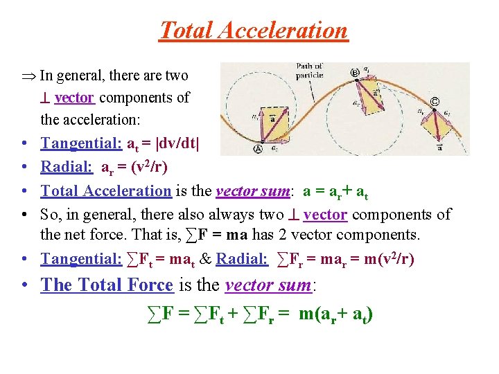 Total Acceleration Þ In general, there are two vector components of the acceleration: •