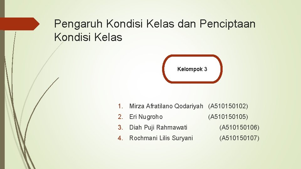 Pengaruh Kondisi Kelas dan Penciptaan Kondisi Kelas Kelompok 3 1. Mirza Afratilano Qodariyah (A