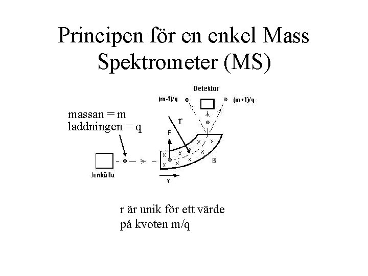 Principen för en enkel Mass Spektrometer (MS) massan = m laddningen = q r