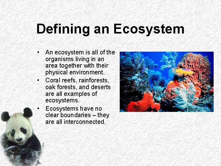 Defining an Ecosystem • An ecosystem is all of the organisms living in an Defining an Ecosystem • An ecosystem is all of the organisms living in an
